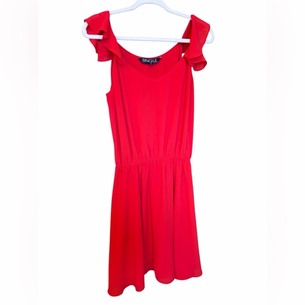 SINGLE Vibrant Red Chemise-Straps with ruffle-Elastic waist-Size Medium